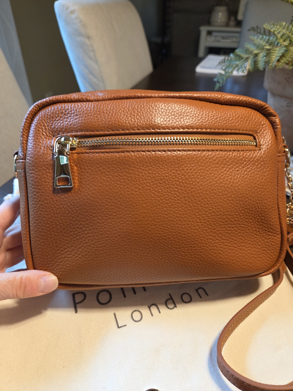 Pom Pom London City Leather Crossbody Bag Maple Tan Chevron Strap Bundle - Picture 5 of 6